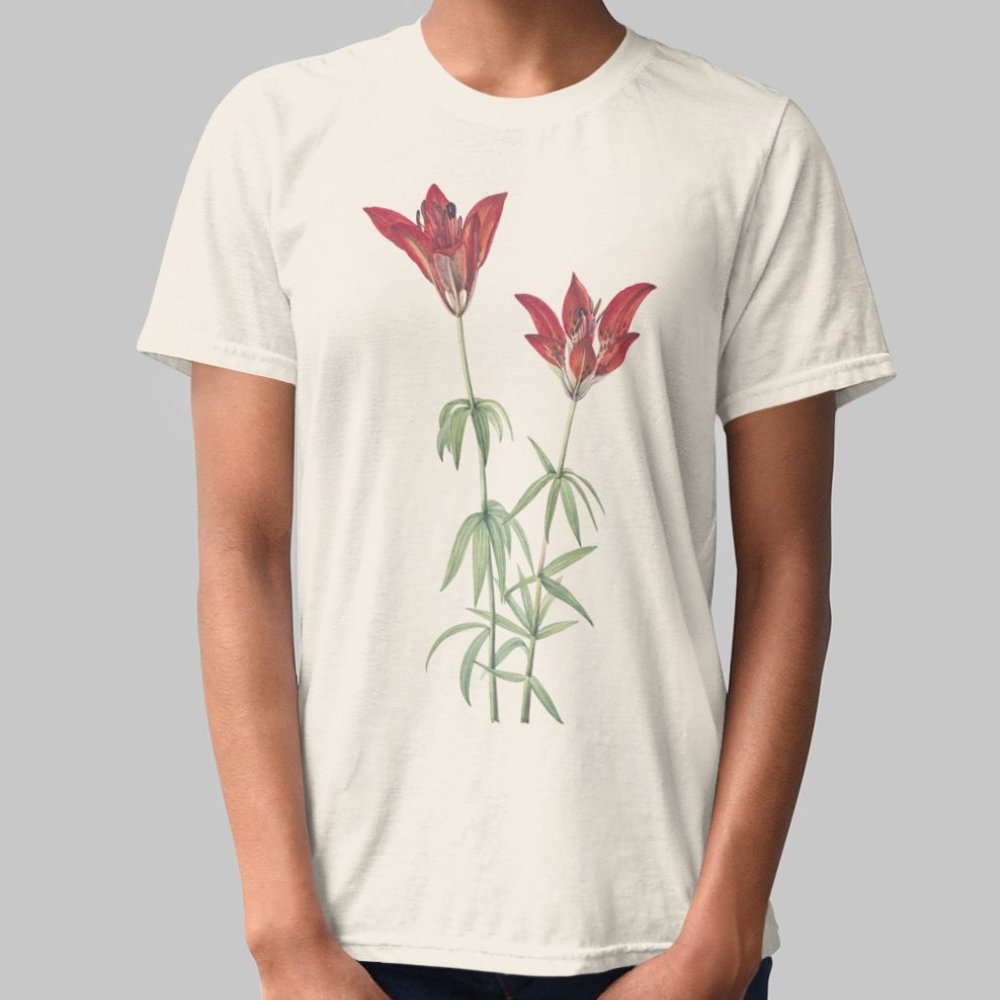 Wood Lily Vintage Floral Print Short Sleeve Graphic Tee T-shirt S M L XL
